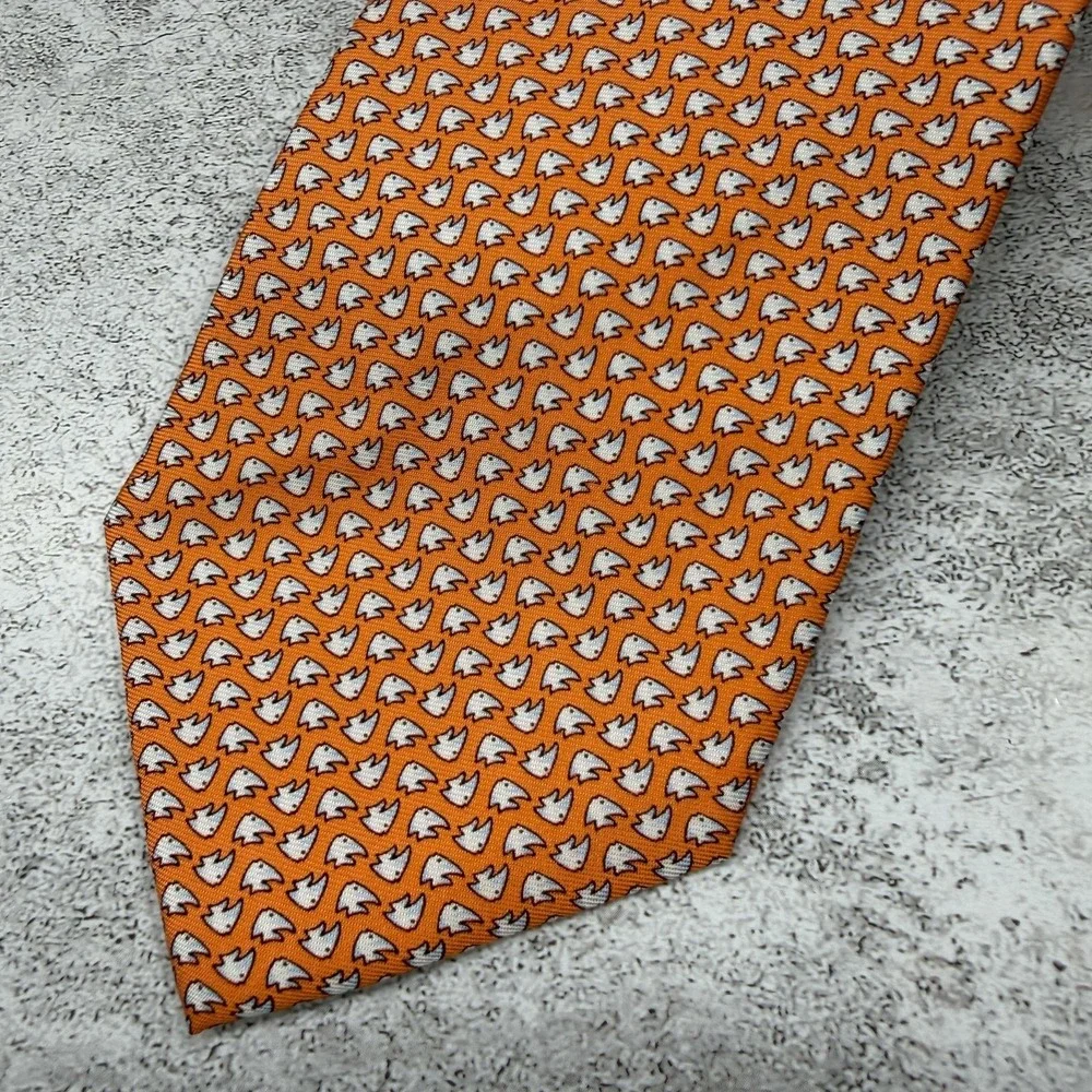 Van Heusen Silk Tie Mens One Size Orange Animal Print Fish Made In China Necktie